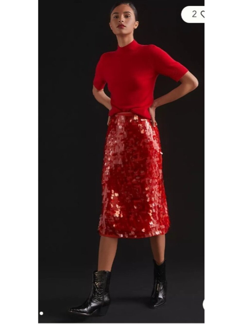 Anthropologie Maeve Sequin Midi Skirt Size 12 Coral Orange Paillette Party - Picture 10 of 14